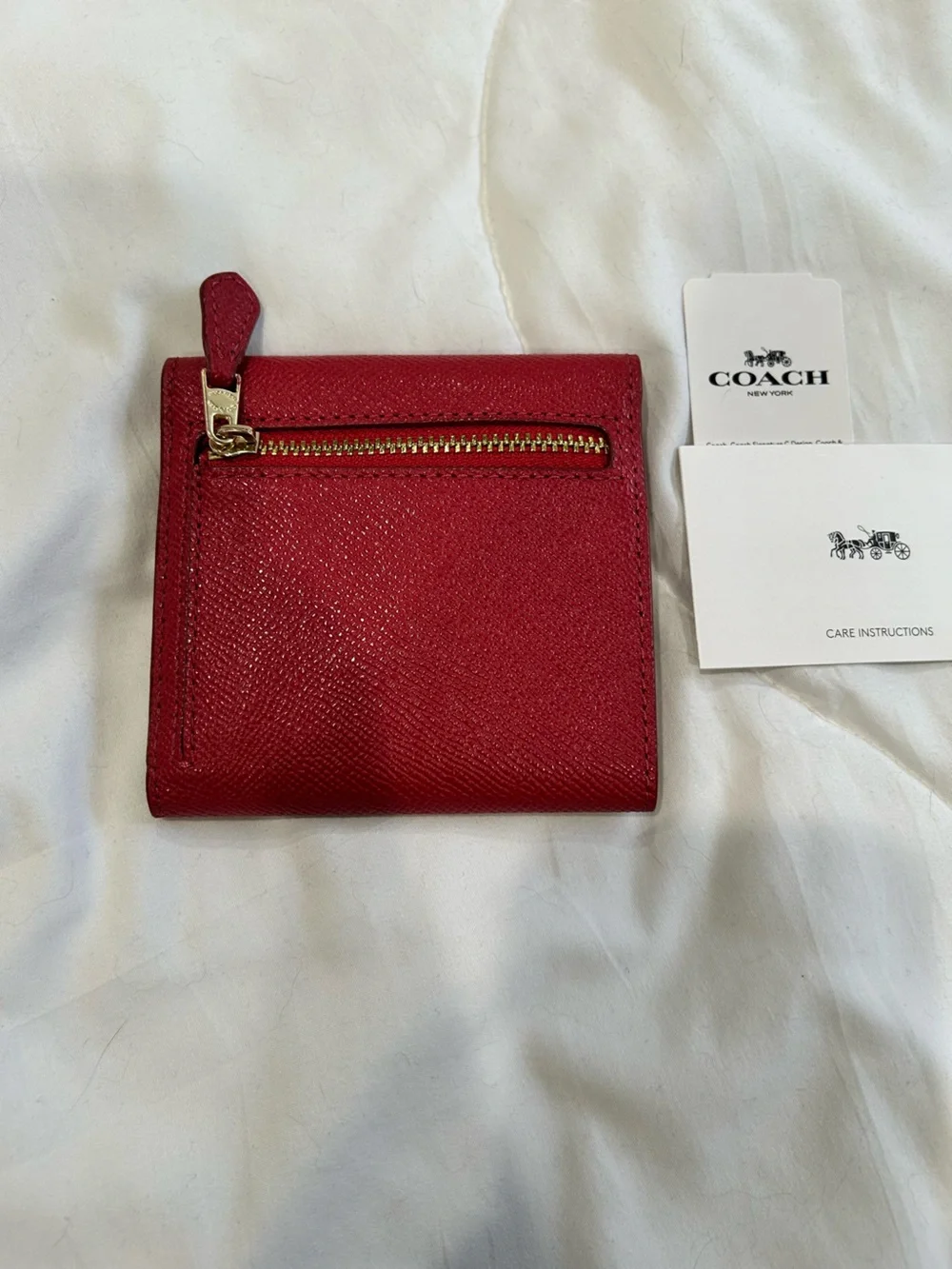 Coach Red Textured Leather Fold Wallet with Gold Logo